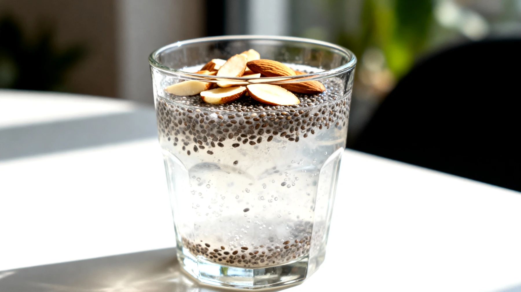 Kefir d'acqua con semi di chia e mandorle"