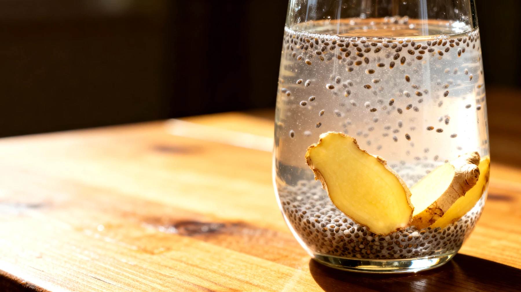 Kefir d'acqua con semi di chia e zenzero fresco"