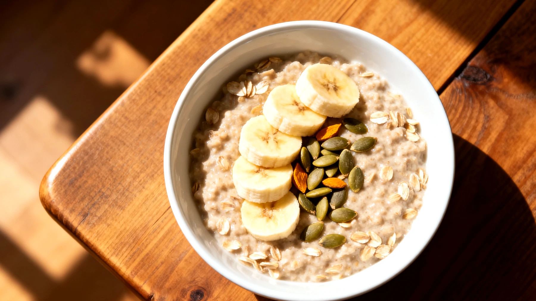 Porridge di avena con semi di zucca e banana"